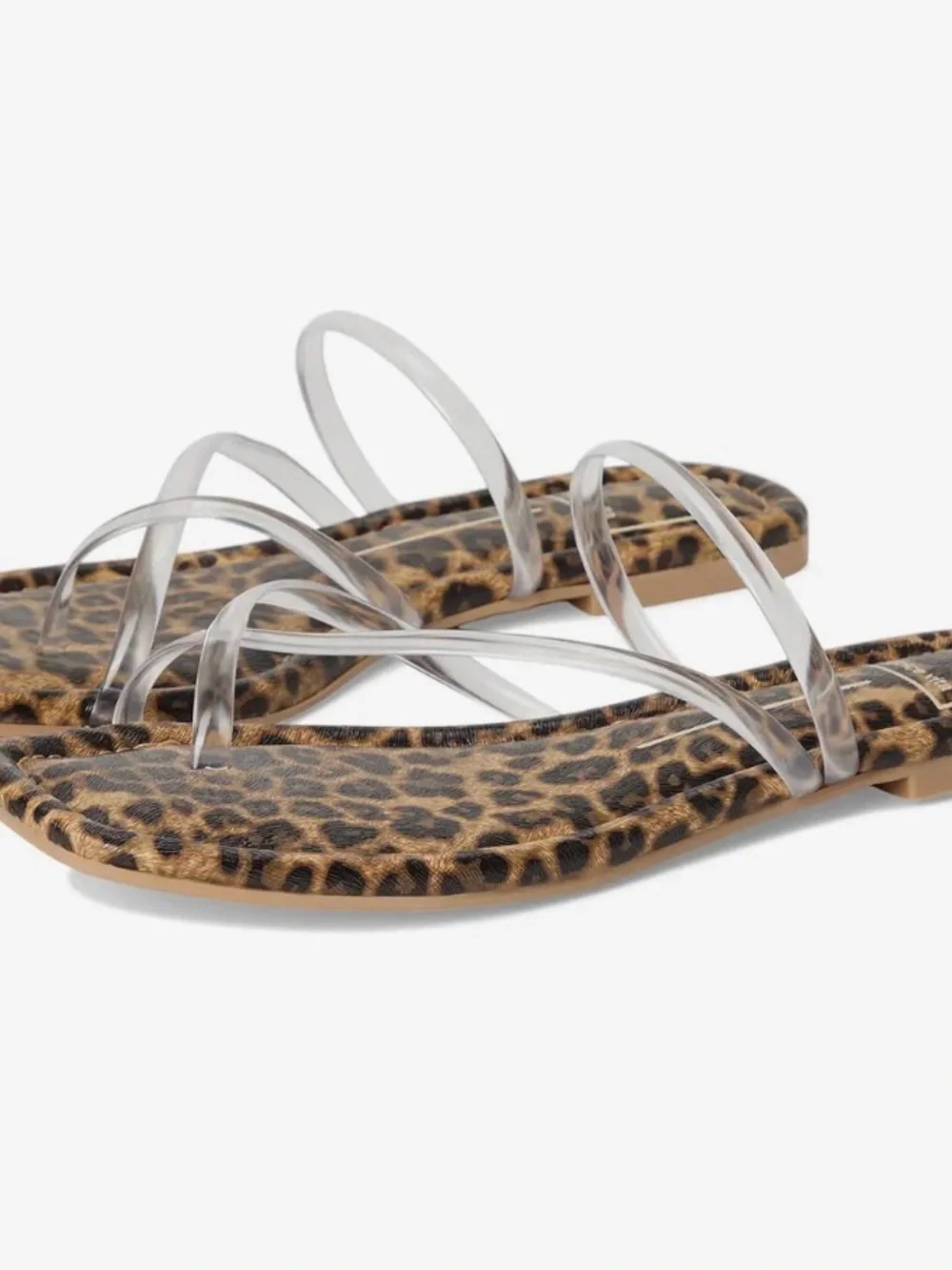 Dolce Vita Leopard Print Slide Sandals with Clear Straps - Brown